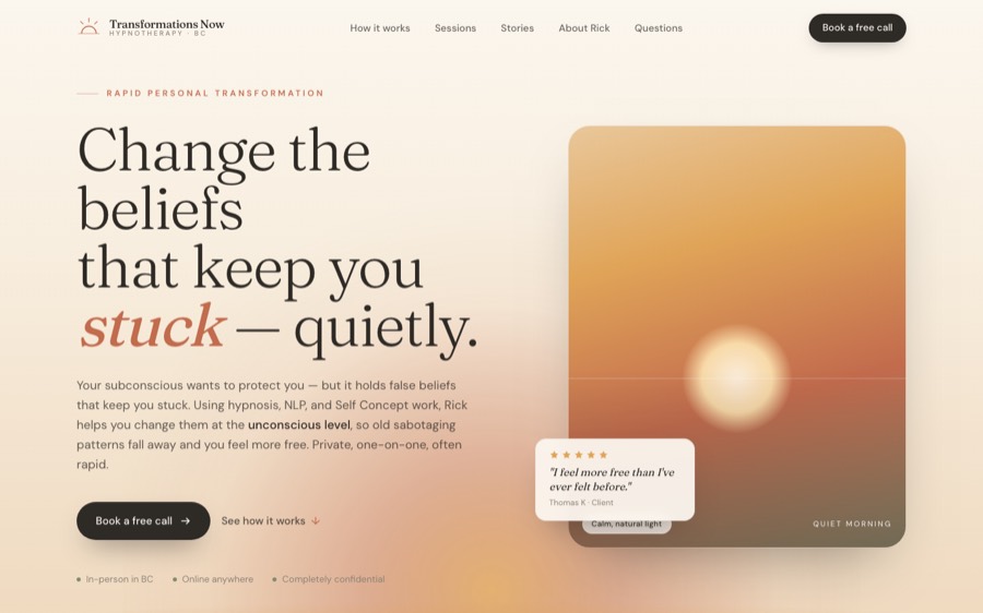 Transformations Now homepage design